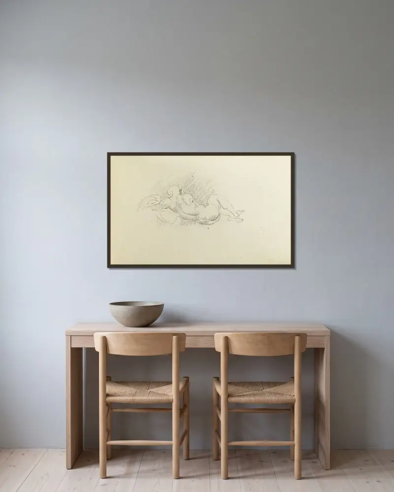 Studie av liggande man sedd från ryggen av Jean-Baptiste Carpeaux inramad på en vägg