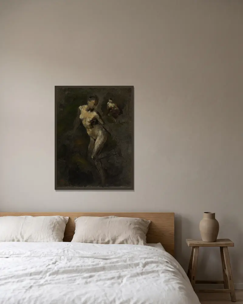 Femme nue (étude) av Jean-Baptiste Carpeaux inramad på en vägg