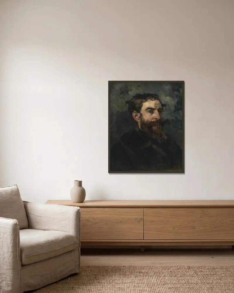 Man med brunt skägg av Jean-Baptiste Carpeaux inramad på en vägg