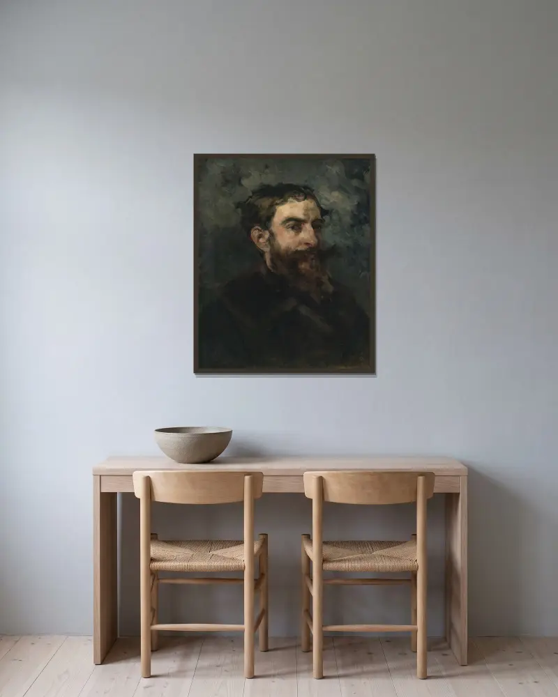 Man med brunt skägg av Jean-Baptiste Carpeaux inramad på en vägg