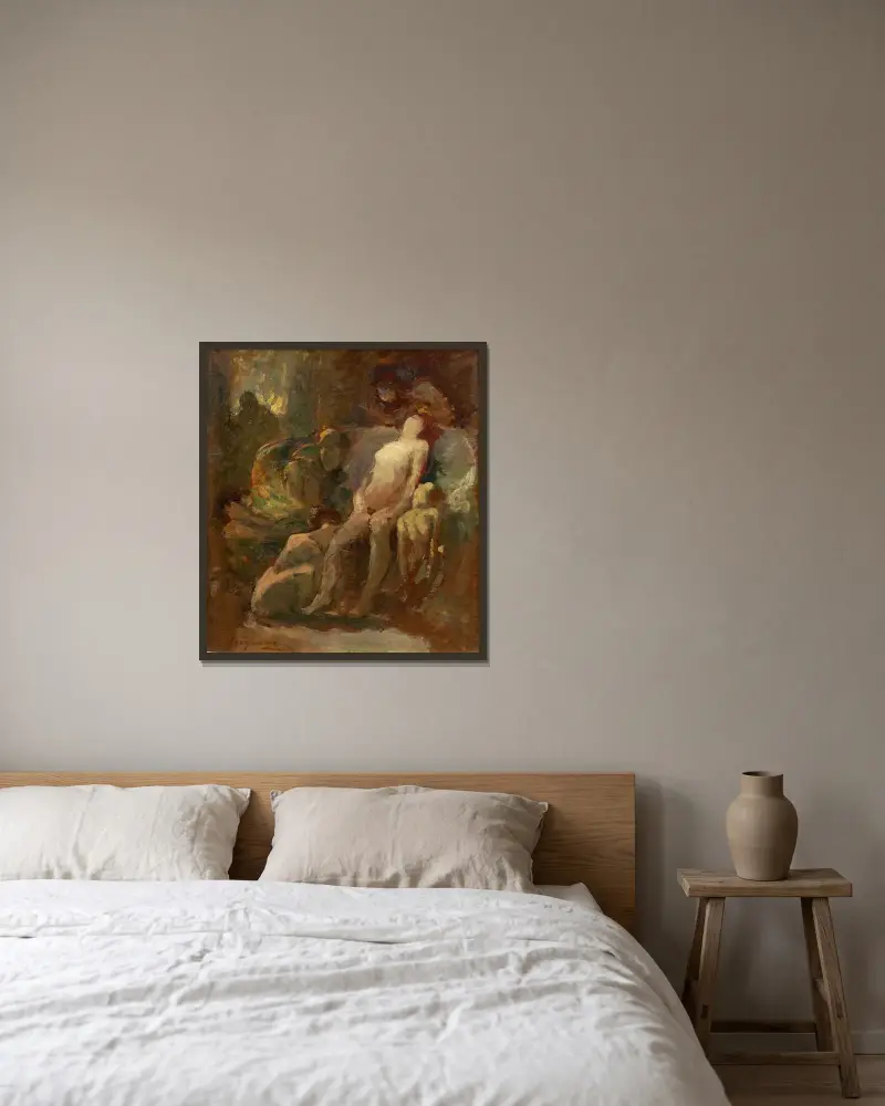 Förlossningen (naken kvinna sittande) av Jean-Baptiste Carpeaux inramad på en vägg