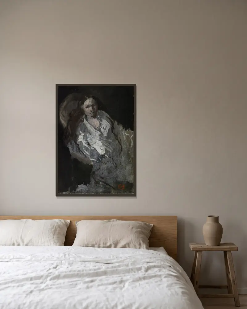 Madame Carpeaux en déshabillé av Jean-Baptiste Carpeaux inramad på en vägg