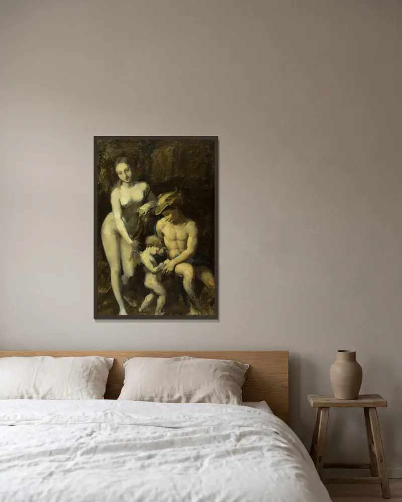 Mercure, Vénus et l’Amour, d’après Corrège av Jean-Baptiste Carpeaux inramad på en vägg