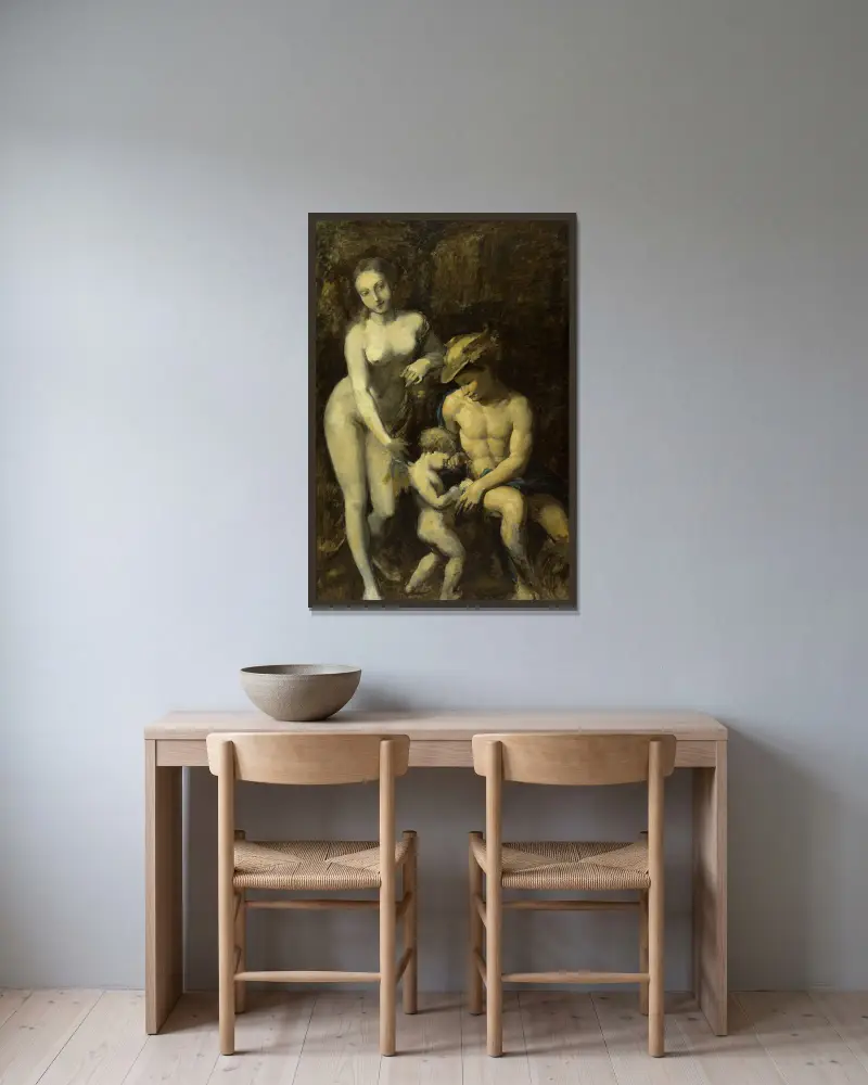 Mercure, Vénus et l’Amour, d’après Corrège av Jean-Baptiste Carpeaux inramad på en vägg