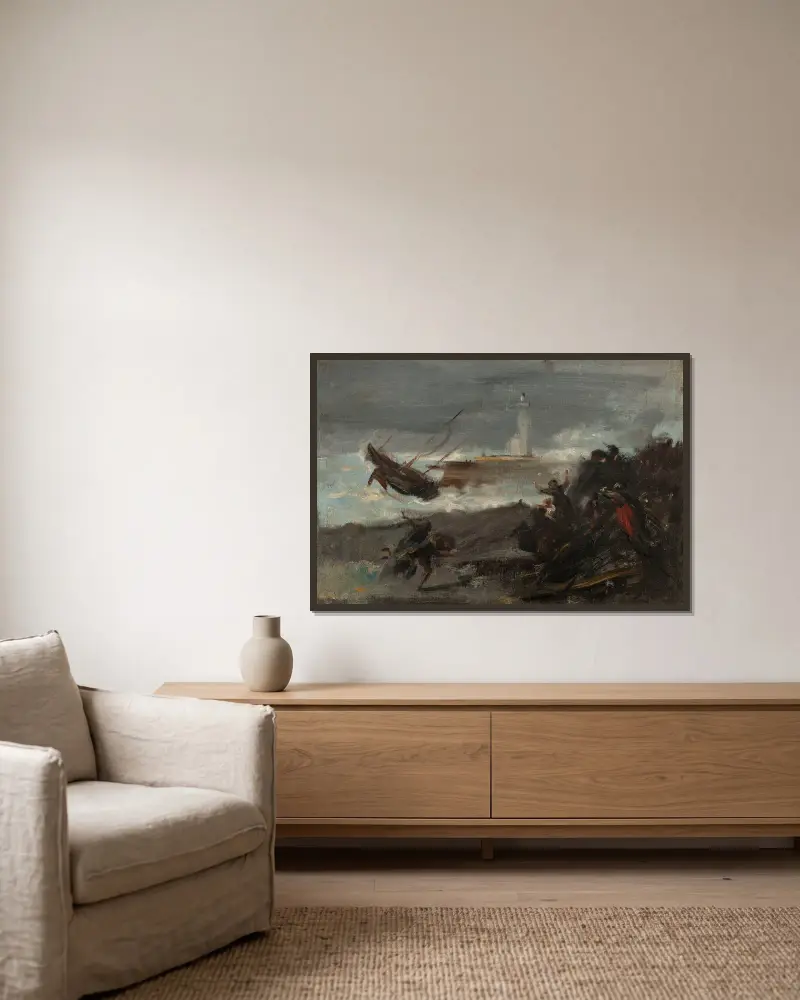 Schiffbruch im Hafen von Dieppe von Jean-Baptiste Carpeaux gerahmt an einer Wand