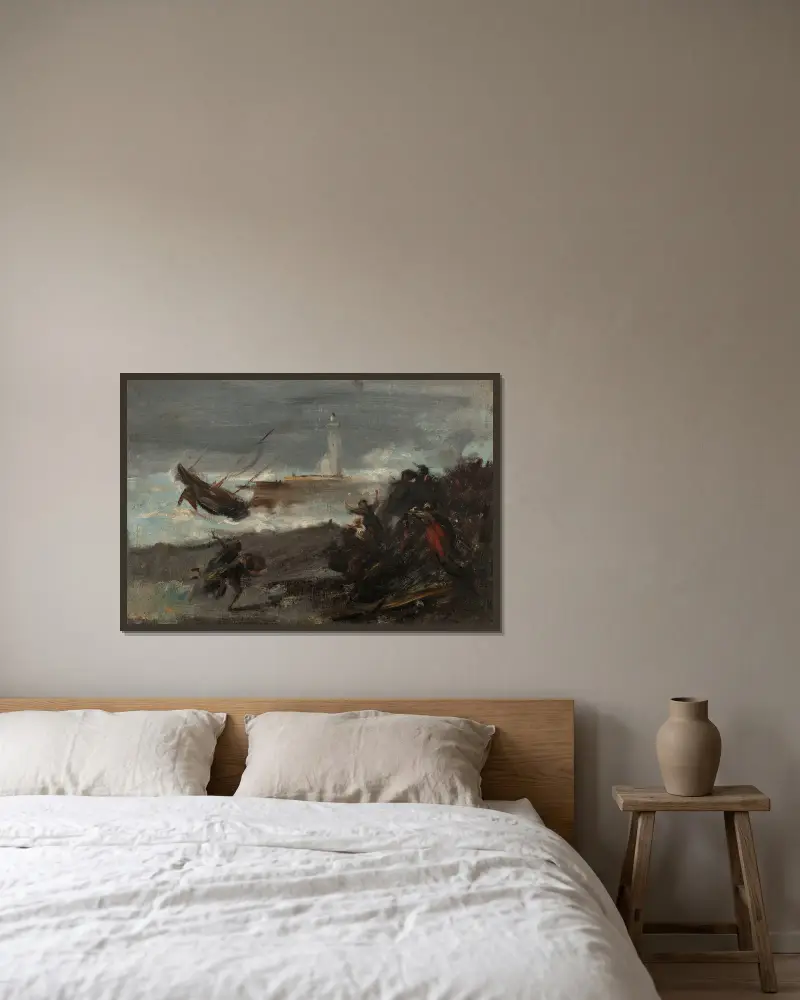 Schiffbruch im Hafen von Dieppe von Jean-Baptiste Carpeaux gerahmt an einer Wand