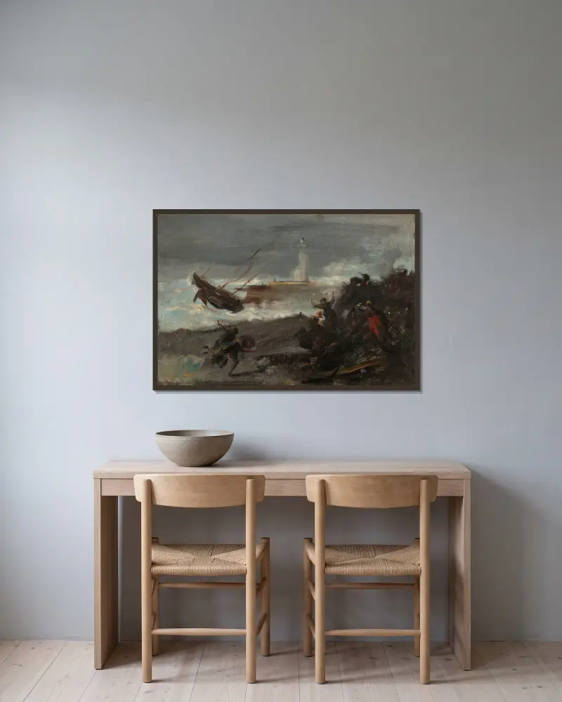 Schiffbruch im Hafen von Dieppe von Jean-Baptiste Carpeaux gerahmt an einer Wand