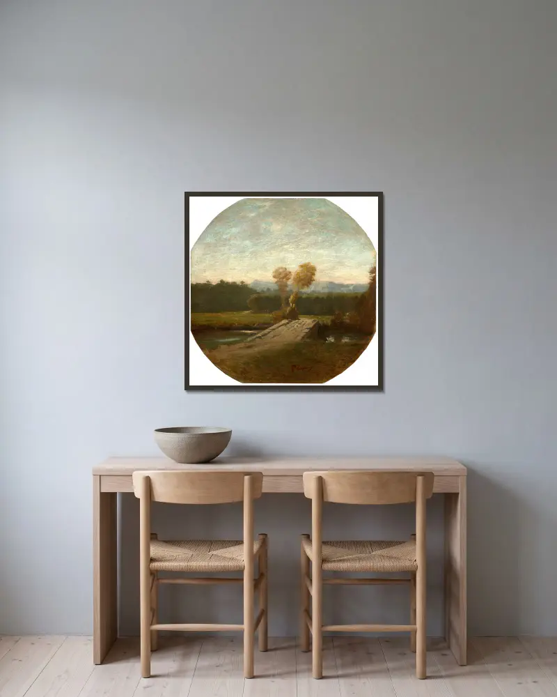 Paysage boisé avec pont et cours d’eau av Jean-Baptiste Carpeaux inramad på en vägg
