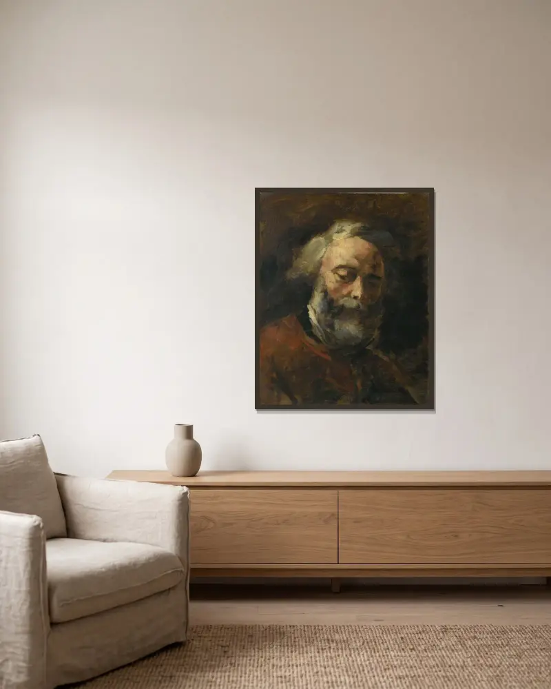 Porträtt av Bruno Chérier av Jean-Baptiste Carpeaux inramad på en vägg
