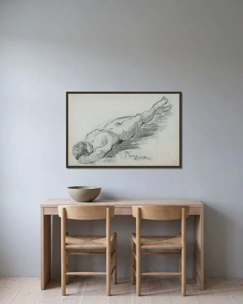 Studie av kvinnlig nakenakt av Jean-Baptiste Carpeaux inramad på en vägg