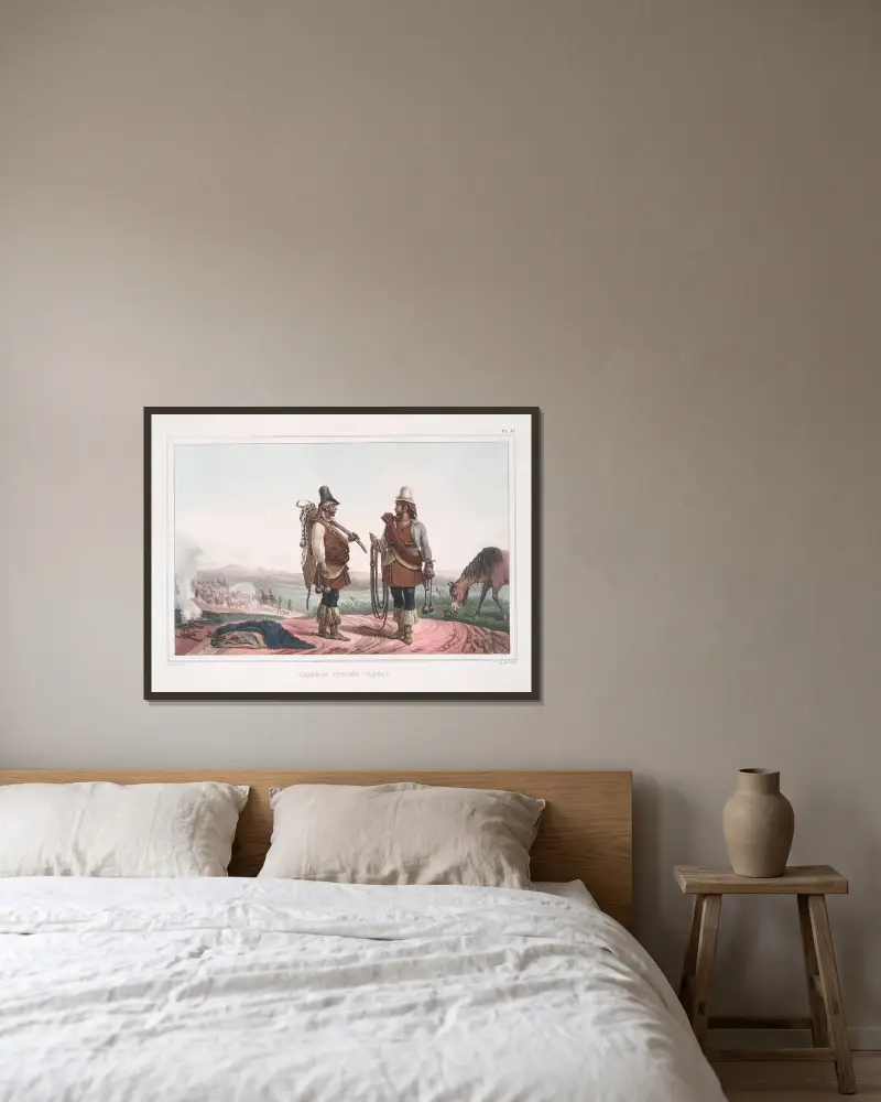 Civiliserade charruas (Pions) av Jean Baptiste Debret inramad på en vägg