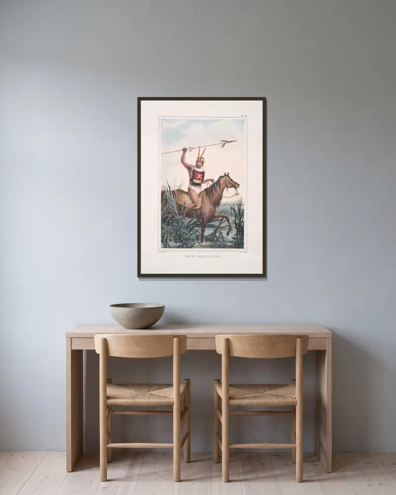 Chef de Charruas [Charrouas] sauvages av Jean Baptiste Debret inramad på en vägg