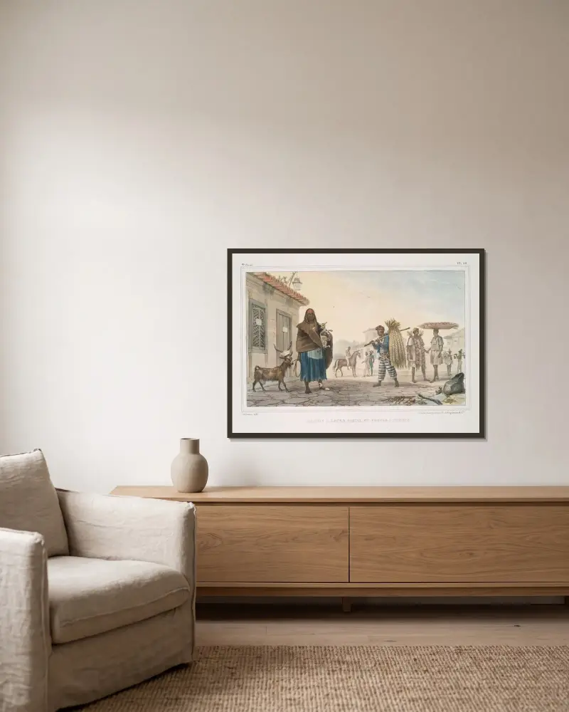 Maison à louer, cheval et chèvre à vendre av Jean Baptiste Debret inramad på en vägg