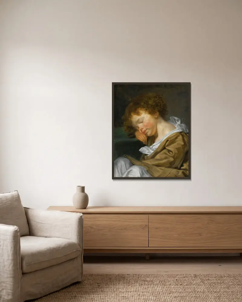En sovande pojke på ett bord av Jean-Baptiste Greuze inramad på en vägg