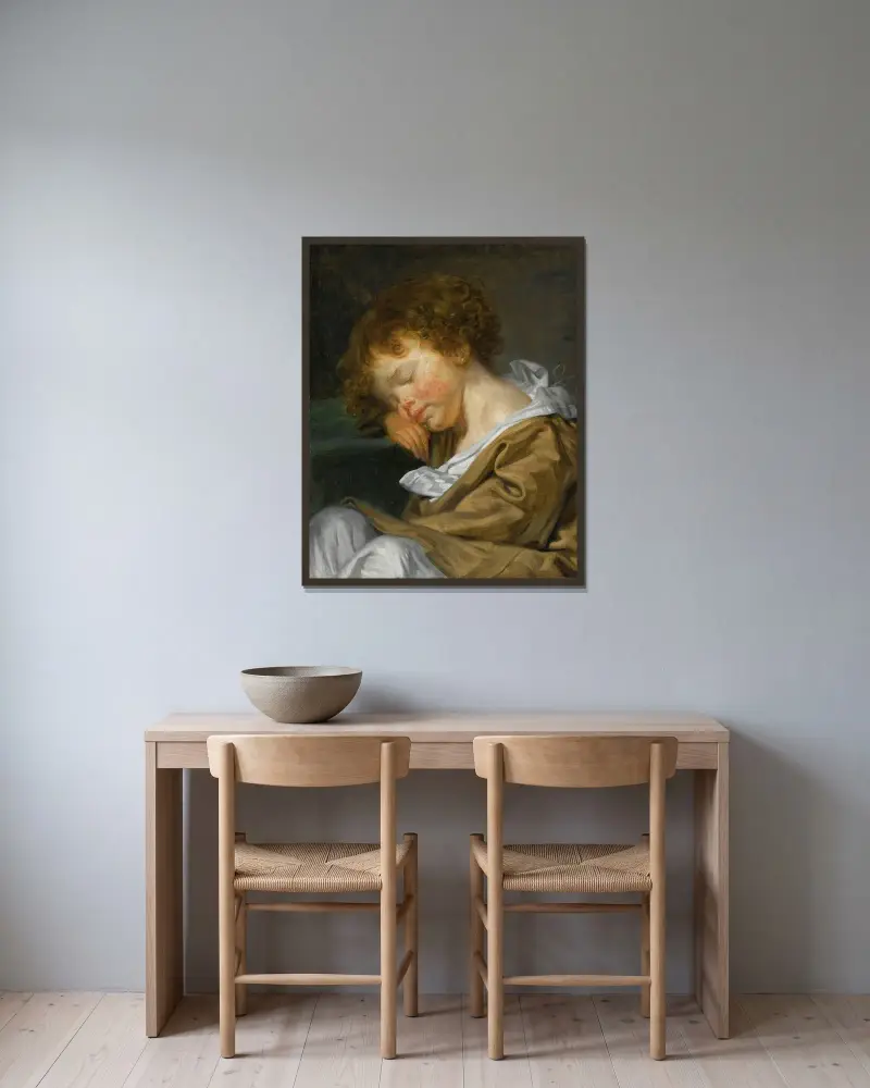 En sovande pojke på ett bord av Jean-Baptiste Greuze inramad på en vägg