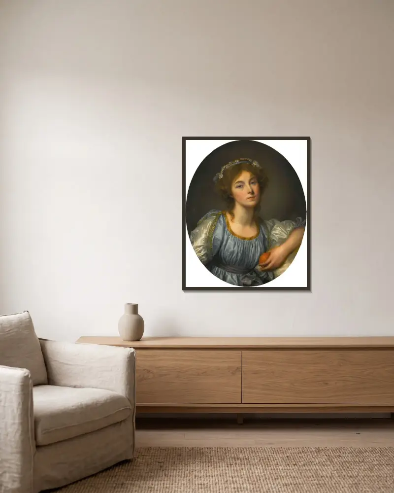 Ung flicka med apelsin av Jean-Baptiste Greuze inramad på en vägg