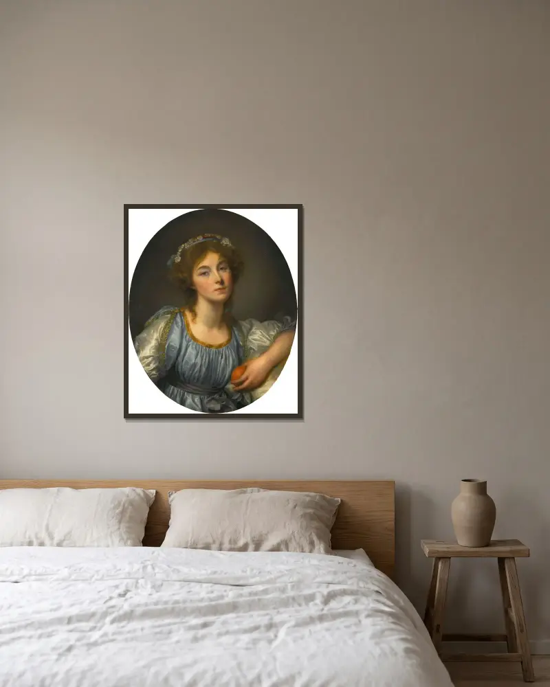 Ung flicka med apelsin av Jean-Baptiste Greuze inramad på en vägg