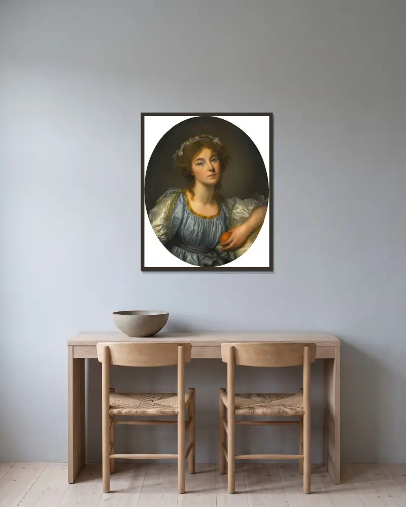 Ung flicka med apelsin av Jean-Baptiste Greuze inramad på en vägg