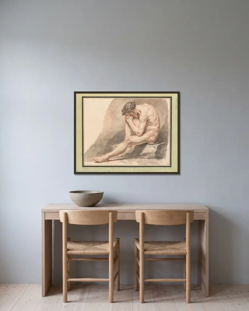 Académie av Jean-Baptiste Greuze inramad på en vägg