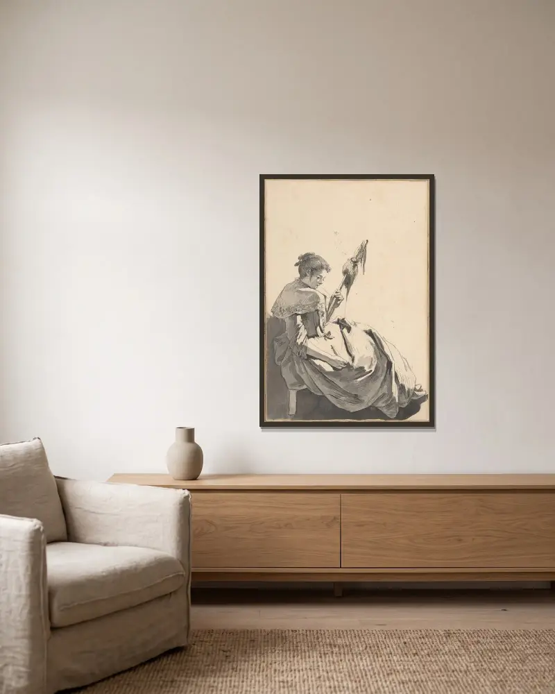 Bolognesisk bondflicka med slända av Jean-Baptiste Greuze inramad på en vägg