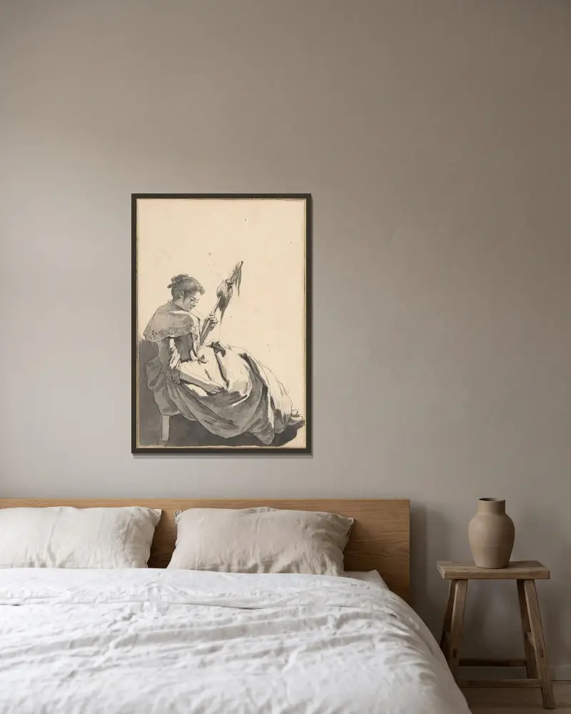 Bolognesisk bondflicka med slända av Jean-Baptiste Greuze inramad på en vägg