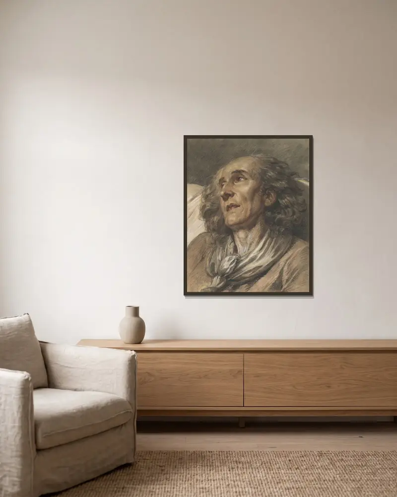 Büste eines alten Mannes, 1763 von Jean-Baptiste Greuze gerahmt an einer Wand