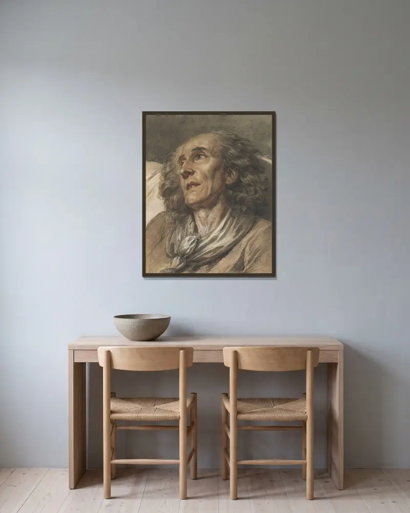 Büste eines alten Mannes, 1763 von Jean-Baptiste Greuze gerahmt an einer Wand