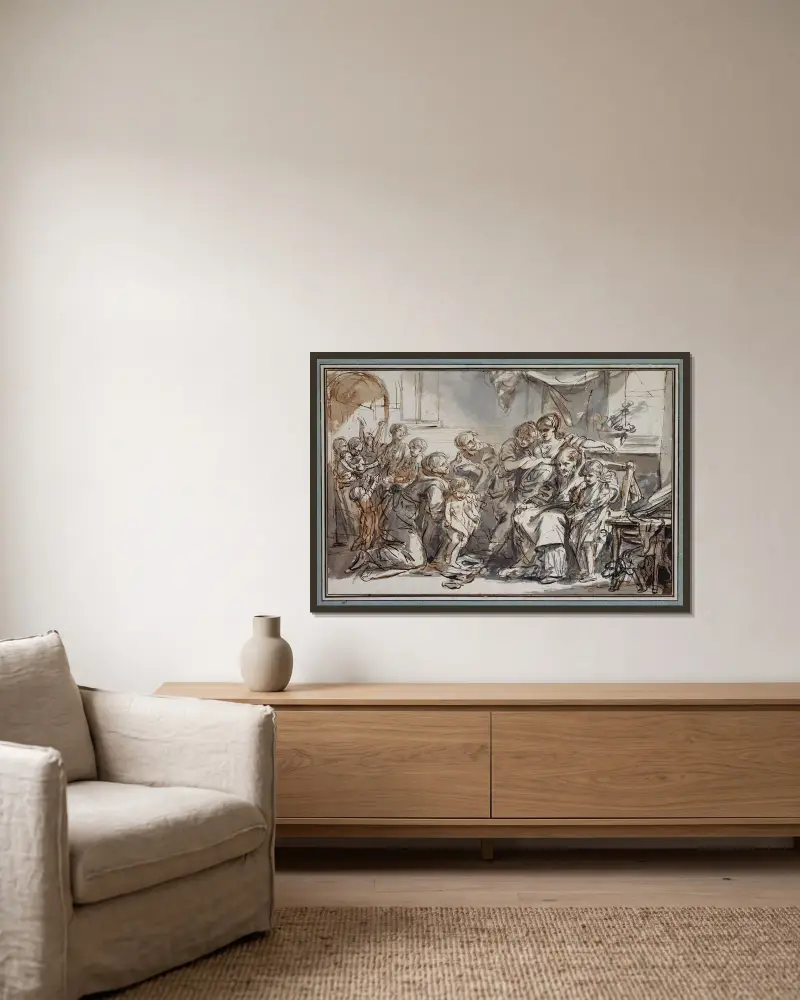 Hemmascen av Jean-Baptiste Greuze inramad på en vägg