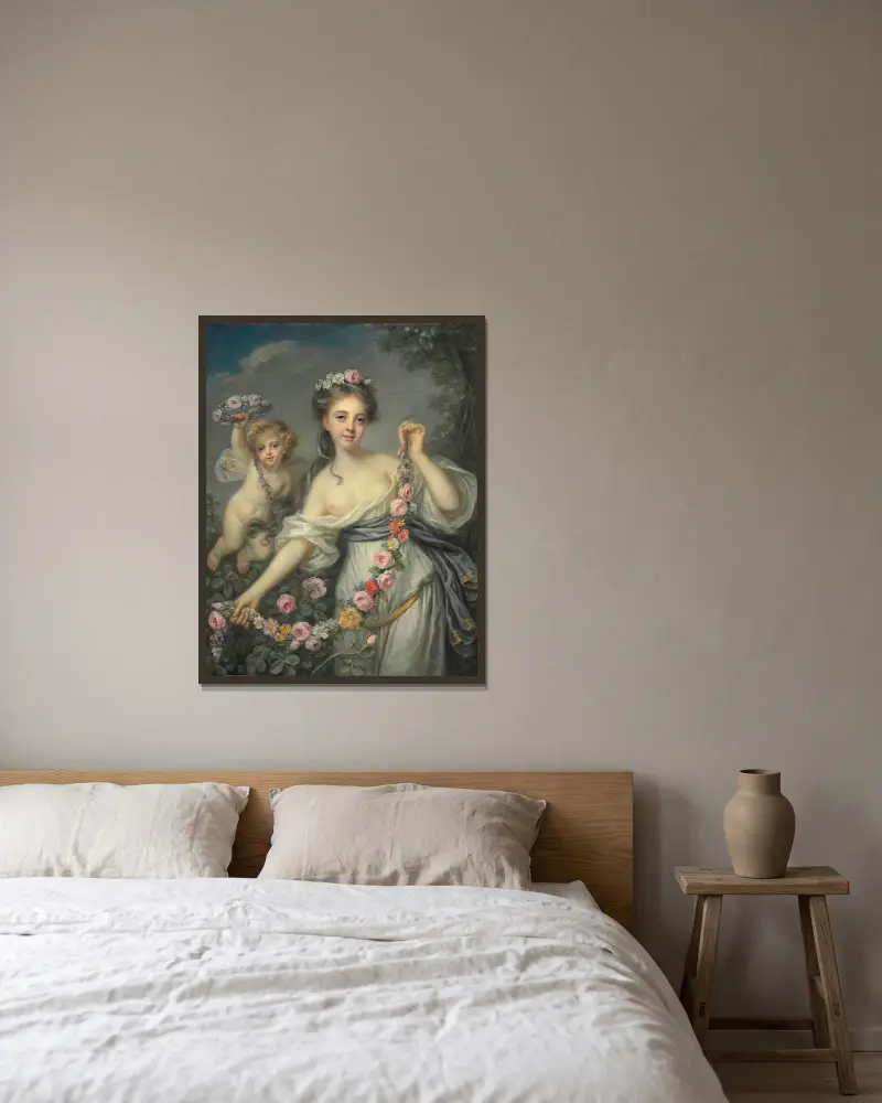 Flora och Zephyr av Jean-Baptiste Greuze inramad på en vägg
