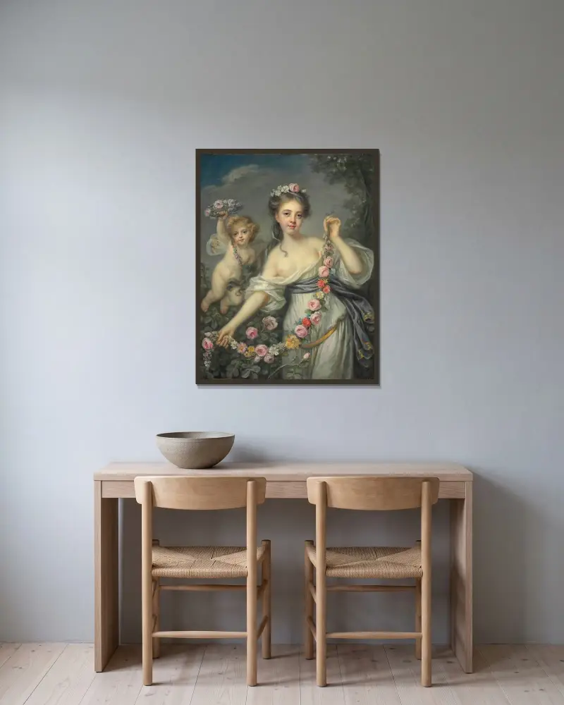 Flora och Zephyr av Jean-Baptiste Greuze inramad på en vägg