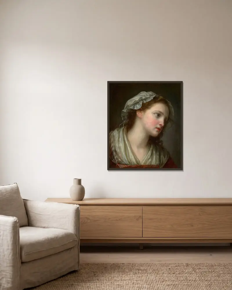 Flicka med mössa av Jean-Baptiste Greuze inramad på en vägg