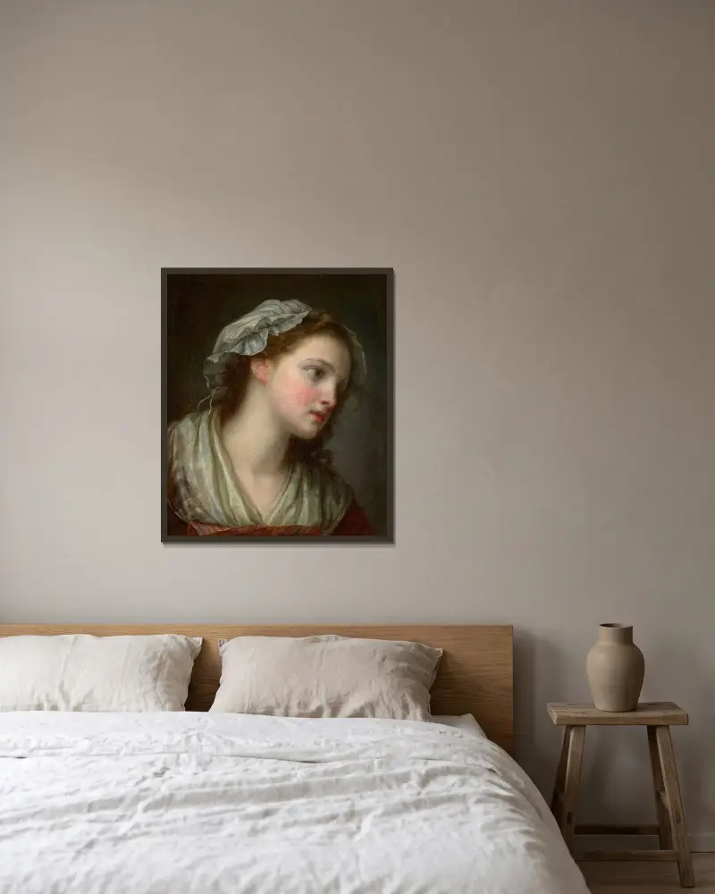 Flicka med mössa av Jean-Baptiste Greuze inramad på en vägg