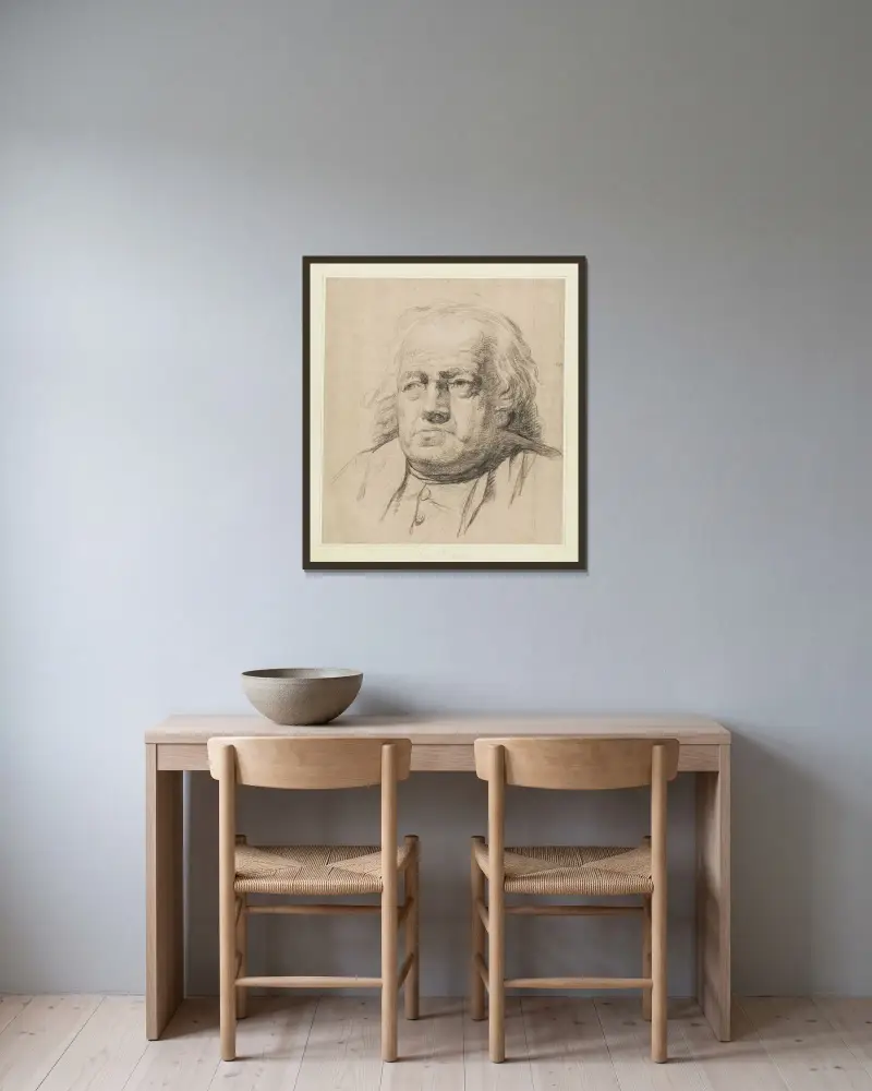 Halvlängdsporträtt av en gammal man av Jean-Baptiste Greuze inramad på en vägg