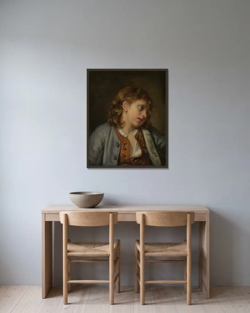 Bildnis eines jungen Knaben, 1763 von Jean-Baptiste Greuze gerahmt an einer Wand