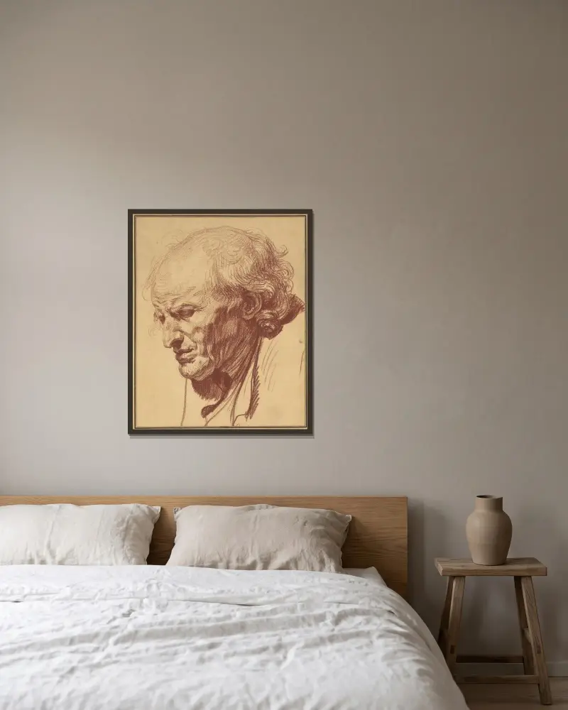 Porträtt av en gammal man av Jean-Baptiste Greuze inramad på en vägg