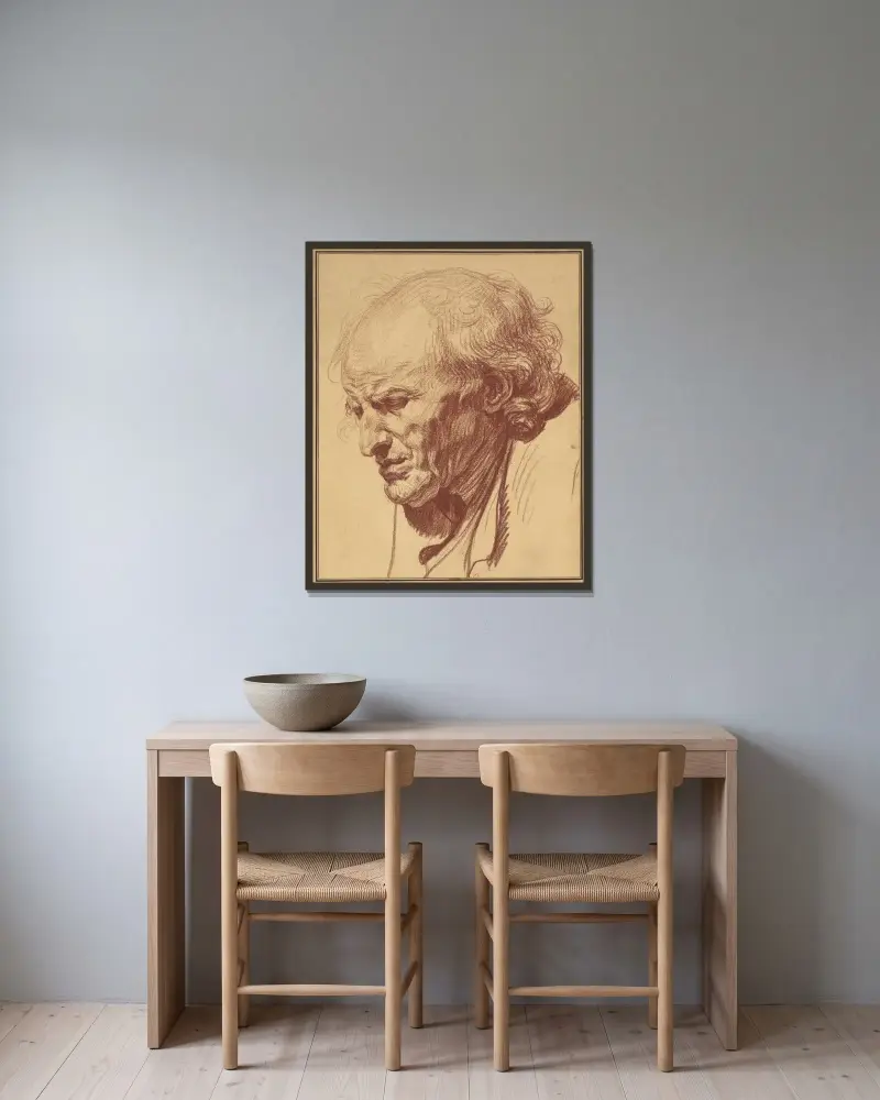 Porträtt av en gammal man av Jean-Baptiste Greuze inramad på en vägg