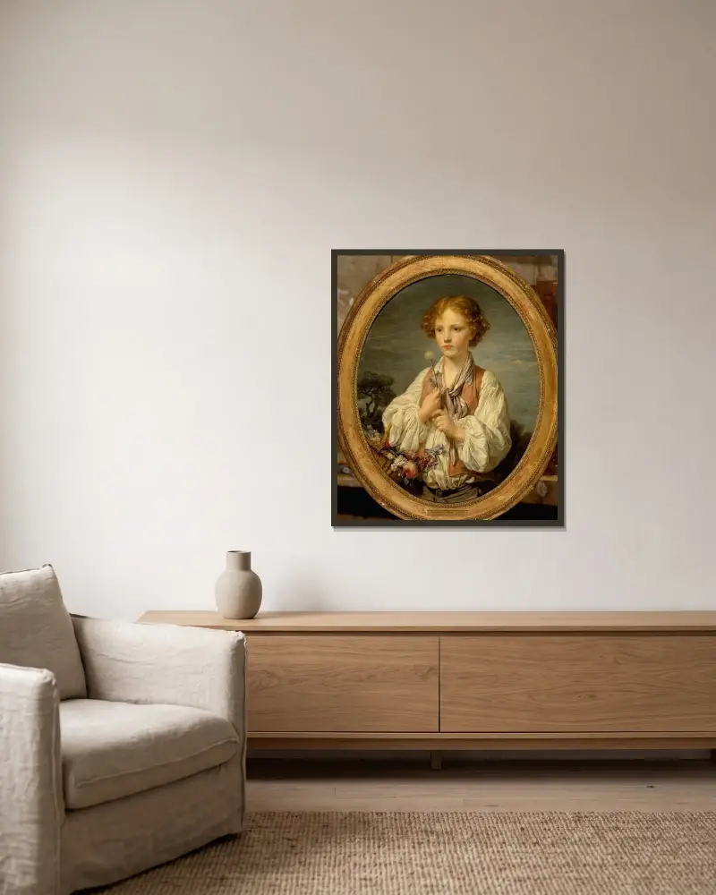 Ung herde som spår för att få veta om han är älskad av sin herdinna av Jean-Baptiste Greuze inramad på en vägg