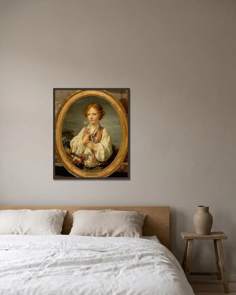 Ung herde som spår för att få veta om han är älskad av sin herdinna av Jean-Baptiste Greuze inramad på en vägg