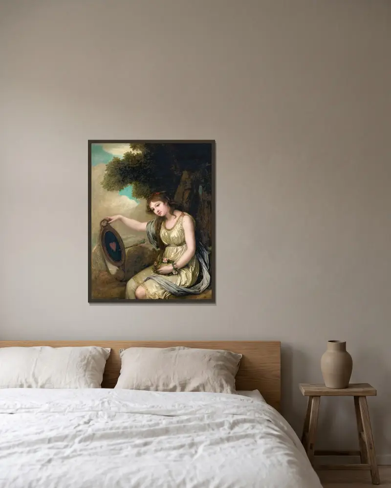 Sittande ung flicka av Jean-Baptiste Greuze inramad på en vägg