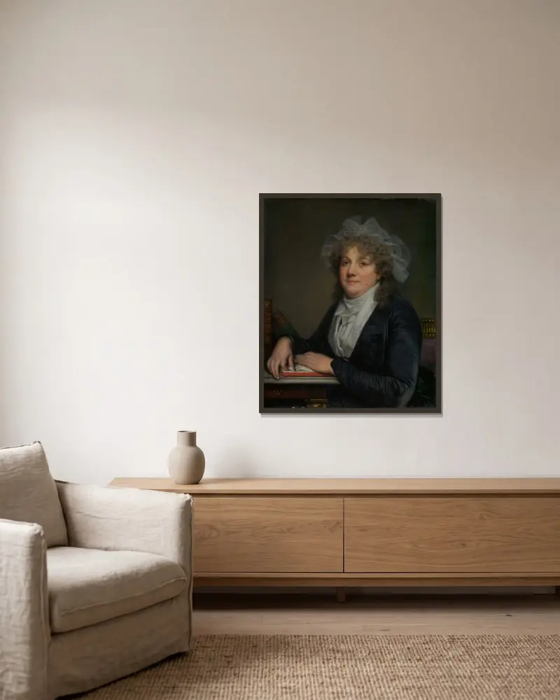 Madame Jean-Baptiste Nicolet (Anne Antoinette Desmoulins, 1743–1817) av Jean-Baptiste Greuze inramad på en vägg