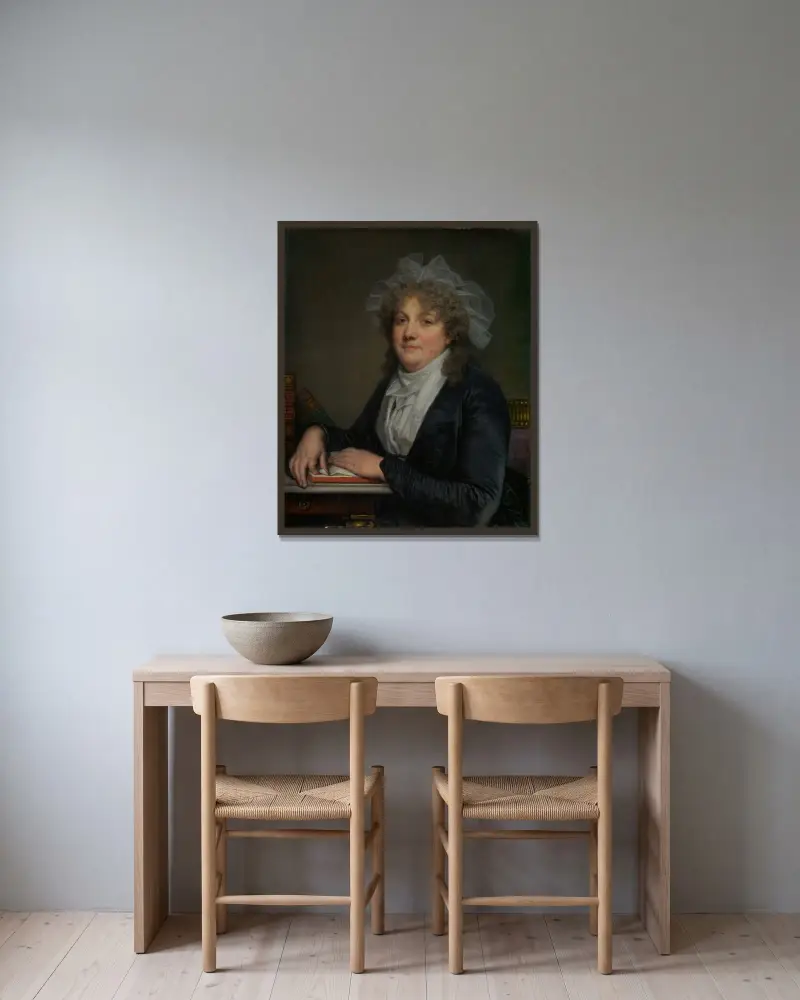 Madame Jean-Baptiste Nicolet (Anne Antoinette Desmoulins, 1743–1817) av Jean-Baptiste Greuze inramad på en vägg