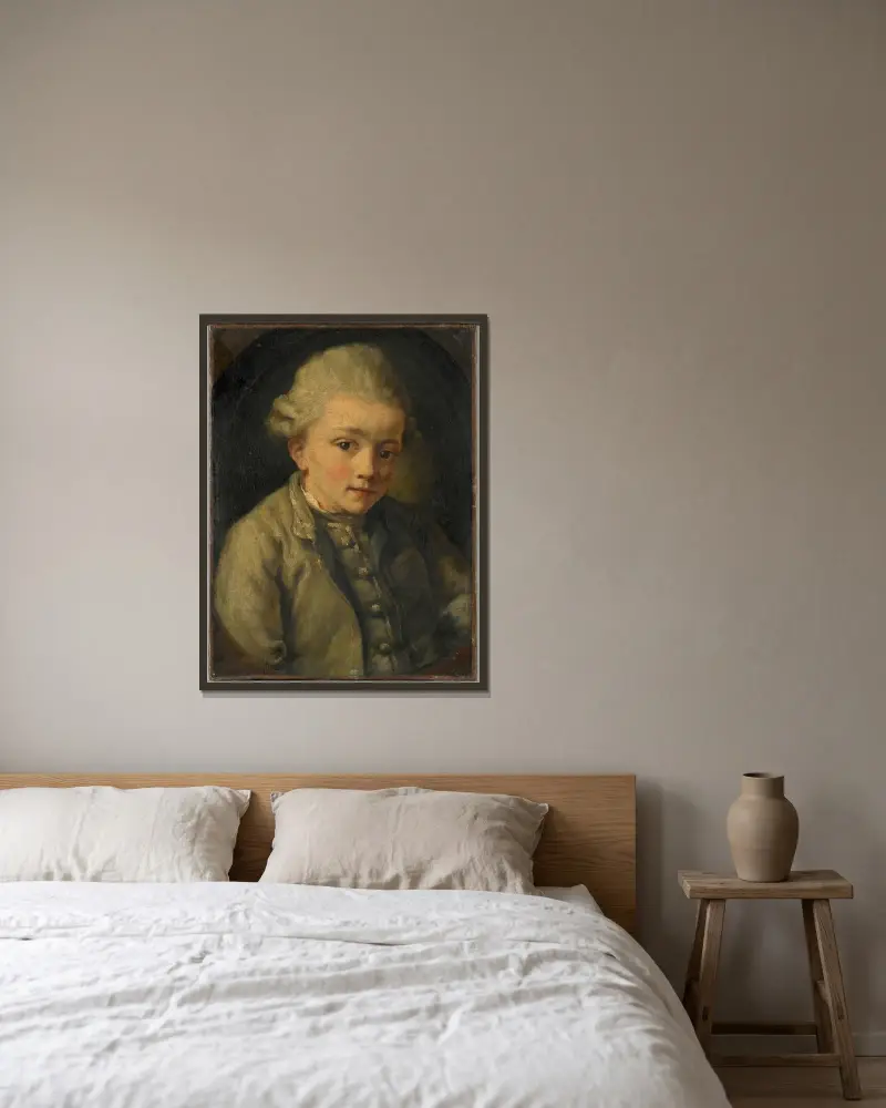Mozart av Jean-Baptiste Greuze inramad på en vägg