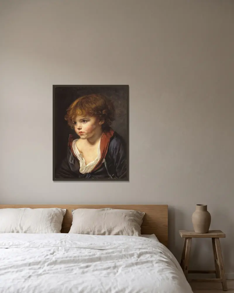 Blond pojke med öppen skjorta av Jean-Baptiste Greuze inramad på en vägg