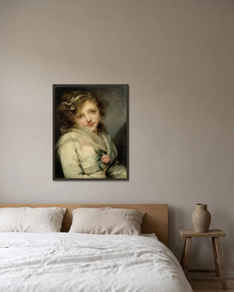 Porträtt av ung flicka av Jean-Baptiste Greuze inramad på en vägg