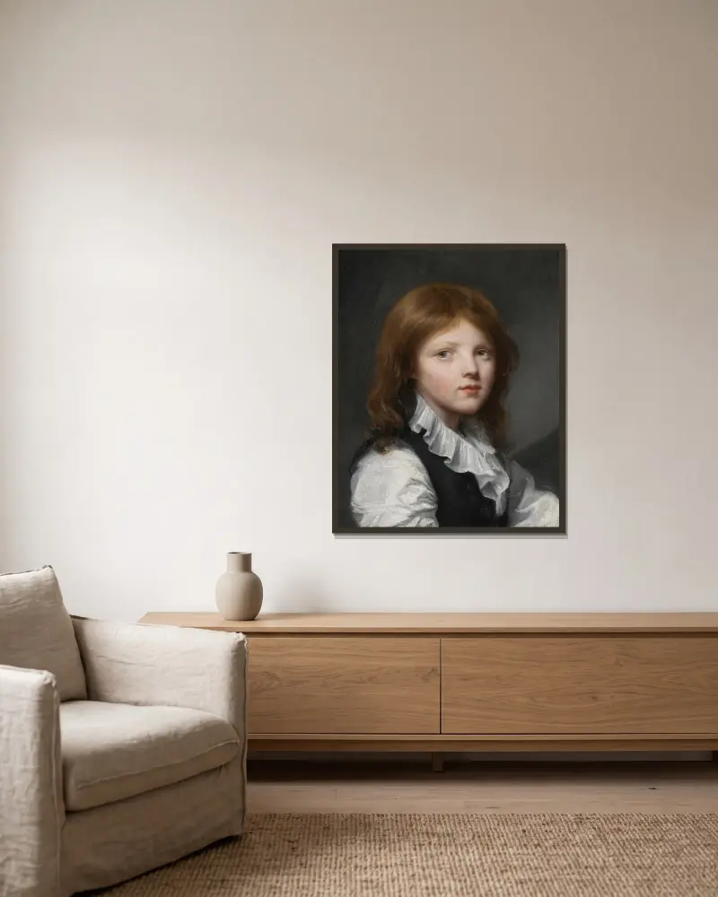 Porträt eines Jungen in schwarzer Weste, nach rechts gewandt von Jean-Baptiste Greuze gerahmt an einer Wand