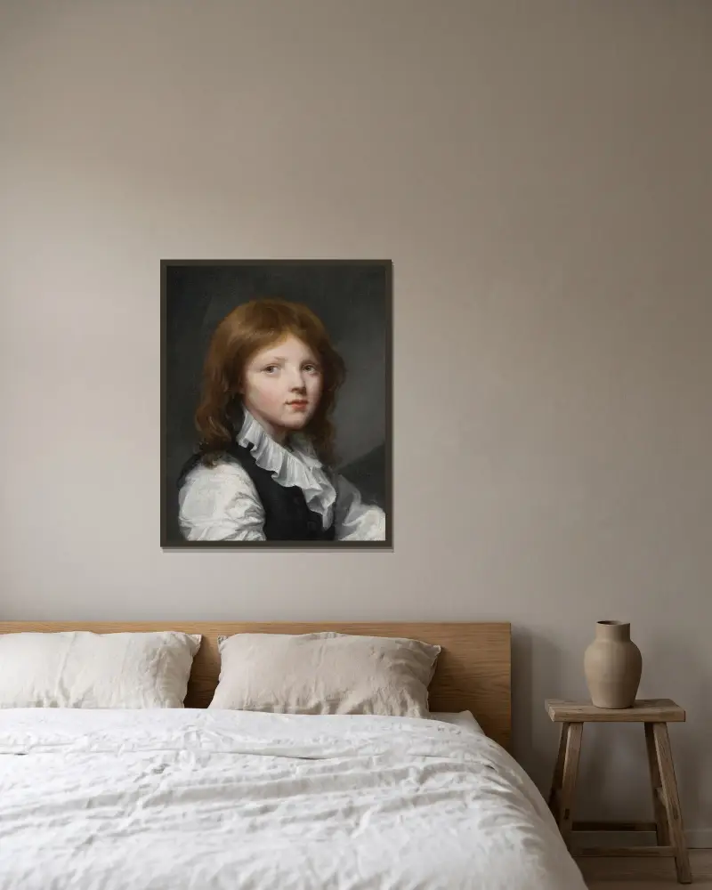 Porträt eines Jungen in schwarzer Weste, nach rechts gewandt von Jean-Baptiste Greuze gerahmt an einer Wand