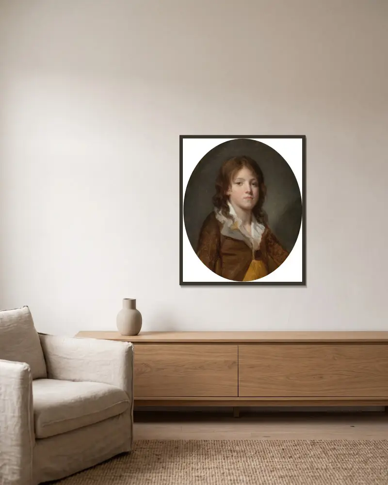 Portrait of A Boy, Sometimes Presumed To Represent Louis-Charles, Duc De Normandie, Dauphin of France av Jean-Baptiste Greuze inramad på en vägg