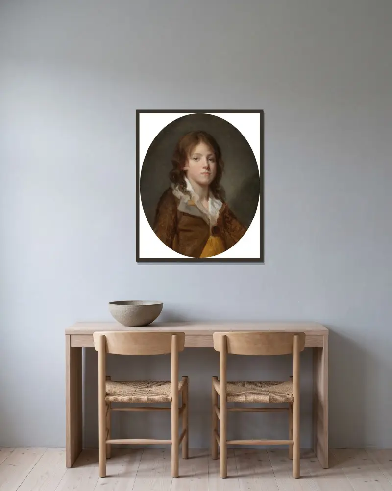 Portrait of A Boy, Sometimes Presumed To Represent Louis-Charles, Duc De Normandie, Dauphin of France av Jean-Baptiste Greuze inramad på en vägg