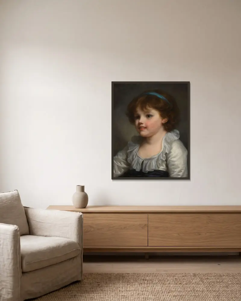 Porträtt av en flicka av Jean-Baptiste Greuze inramad på en vägg