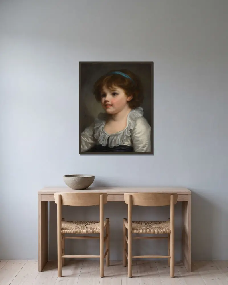 Porträtt av en flicka av Jean-Baptiste Greuze inramad på en vägg